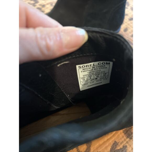 Sorel Emelie Black Leather Womens Boots Side Zip Size 10 Classic No Tie - Picture 6 of 8